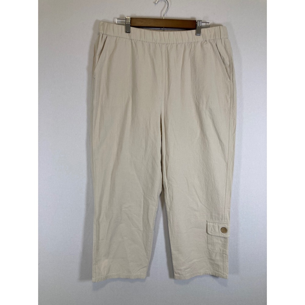 Coastal Grandma Appleseed's Womens L Beige Cotton Elastic Waist Crop Cargo Pants